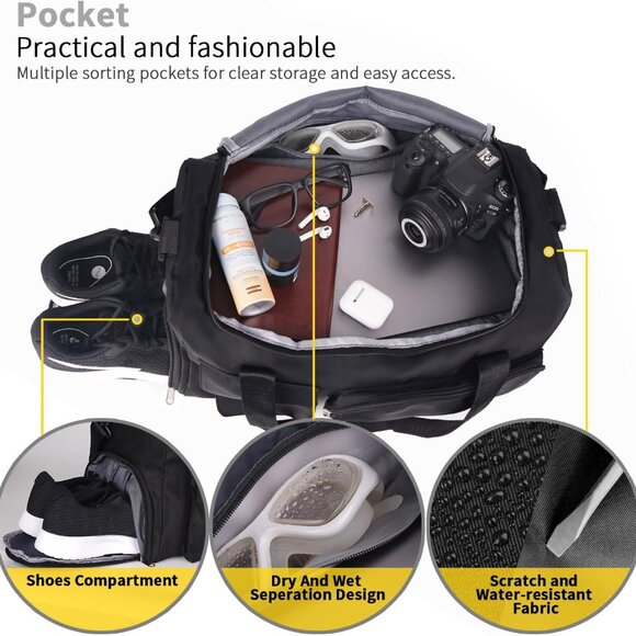 Women's Gym Duffle Bag with Shoes Compartment, 37L Capacity, Ideal for Travel, G - Picture 4 of 7